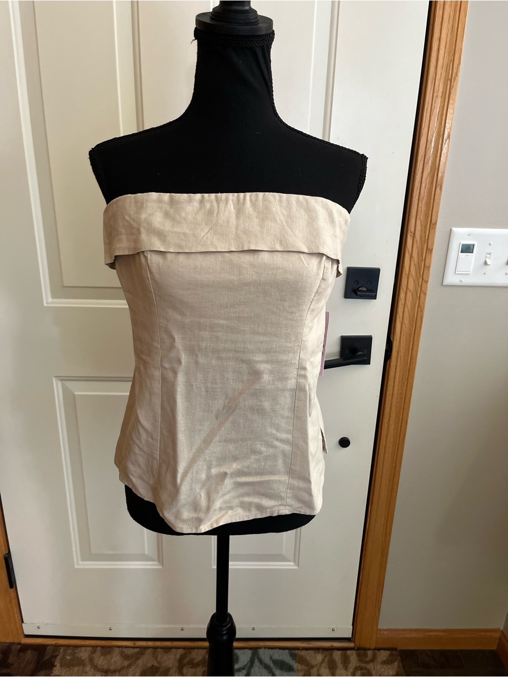 New linen blend boho bandeau strapless tube top in natural linen color. small